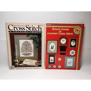 VTG Cross Stitch‎ Patterns Lot of 2 Wedding Keepsake School House Victorian